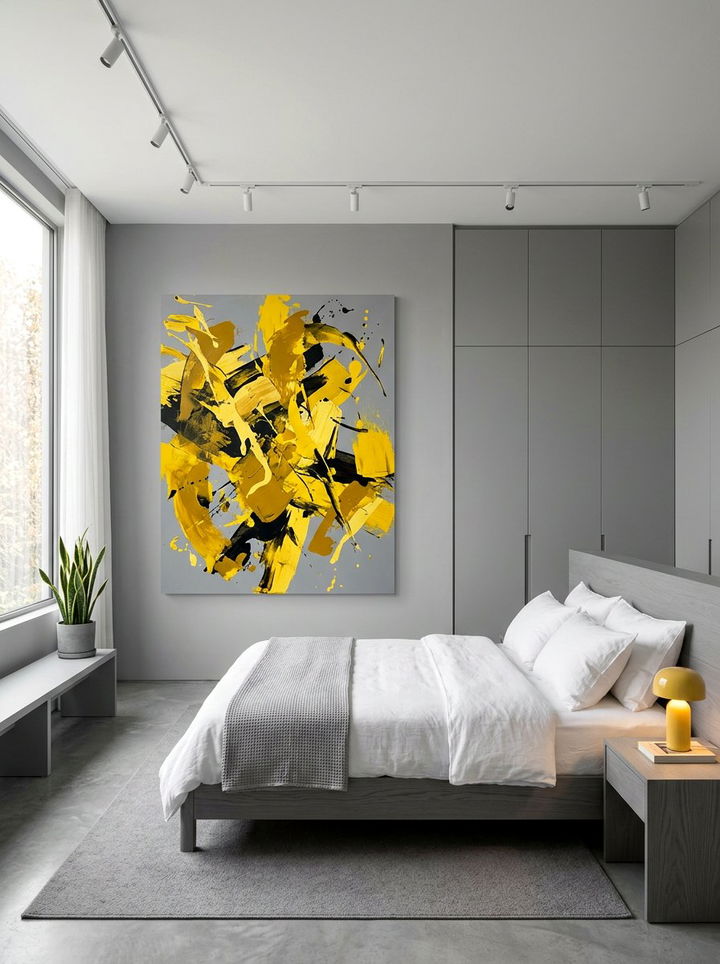Minimalist Gray Bedroom Yellow Art - 30 gray and yellow bedroom ideas