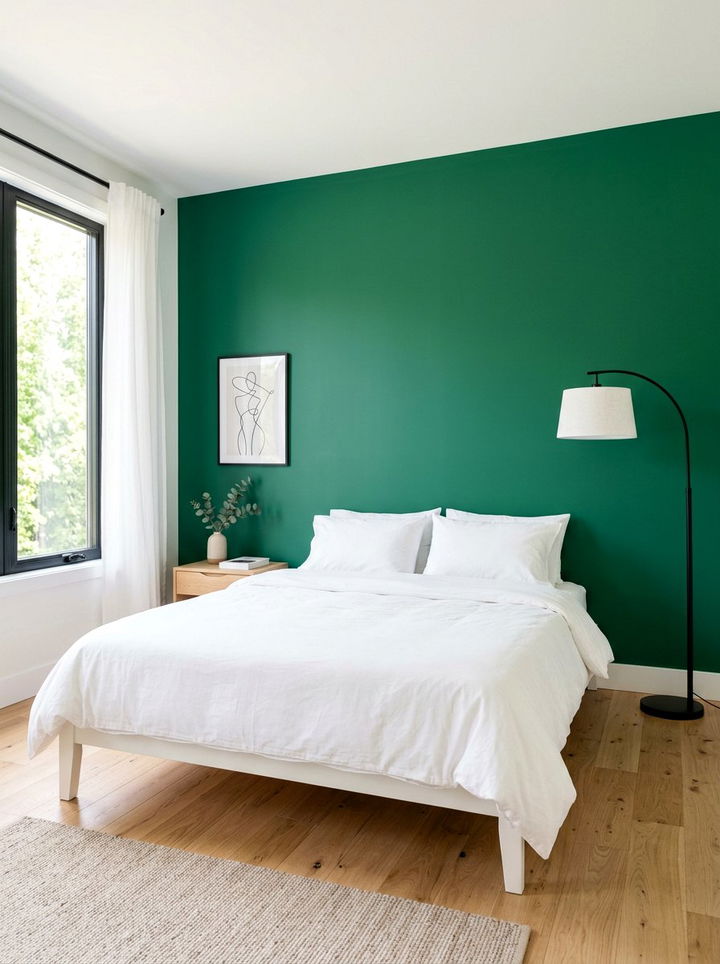 Minimalist Green Accent Wall White Bedding - 30 emerald green accent wall bedroom