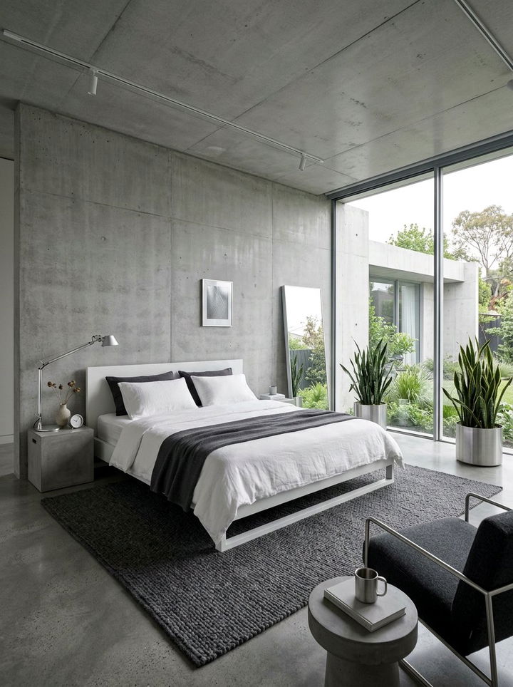 Minimalist Grey Concrete Bedroom - 30 concrete wall bedroom ideas