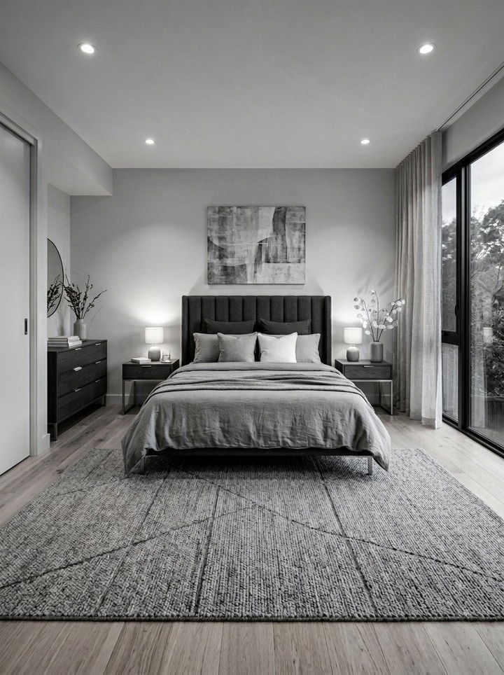 Minimalist Grey Rug - 30 bedroom rug ideas