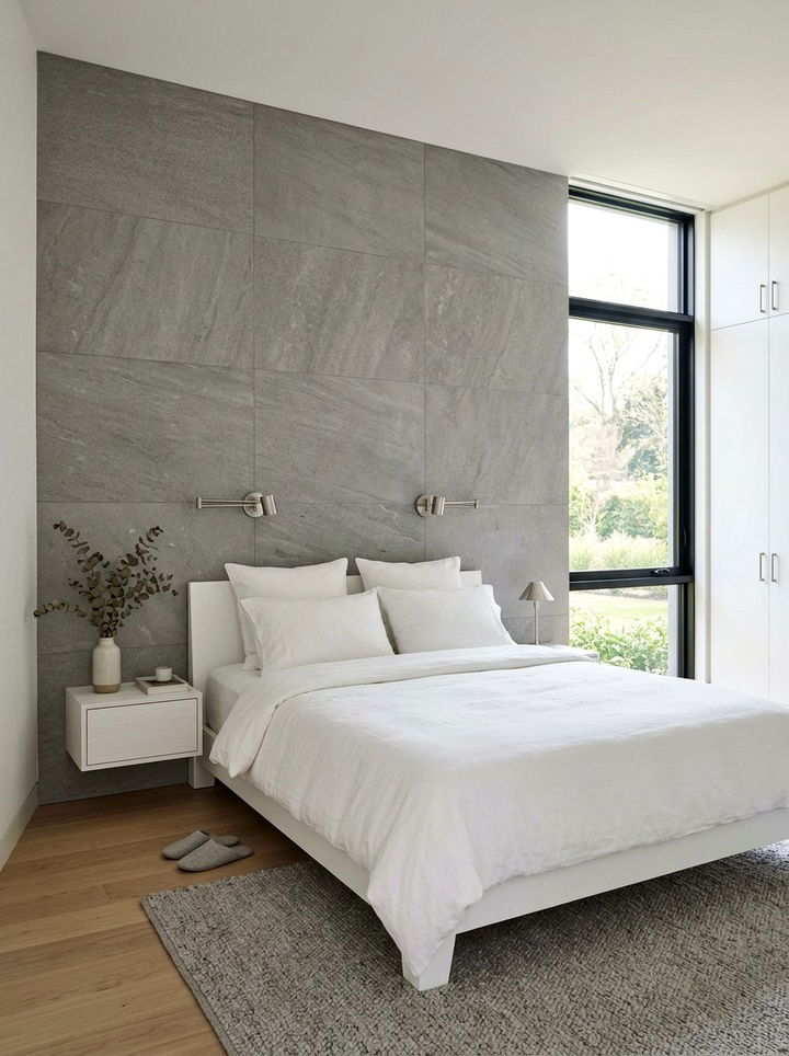 Minimalist Grey Stone - 30 bedroom stone wall ideas