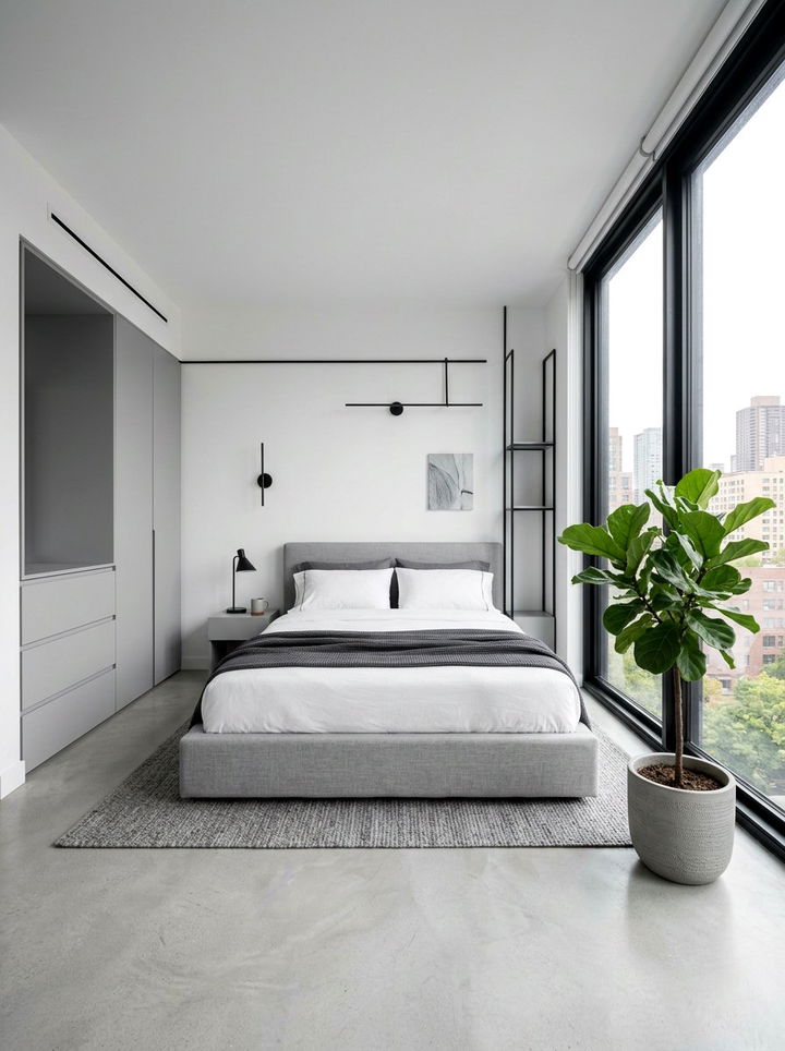 Minimalist Grey Studio Bedroom - 30 industrial grey bedroom ideas