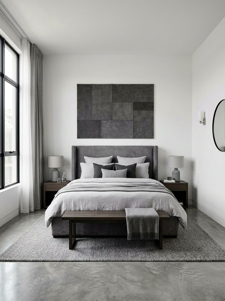 Minimalist Grey Suede Bedroom - 30 suede bedroom ideas