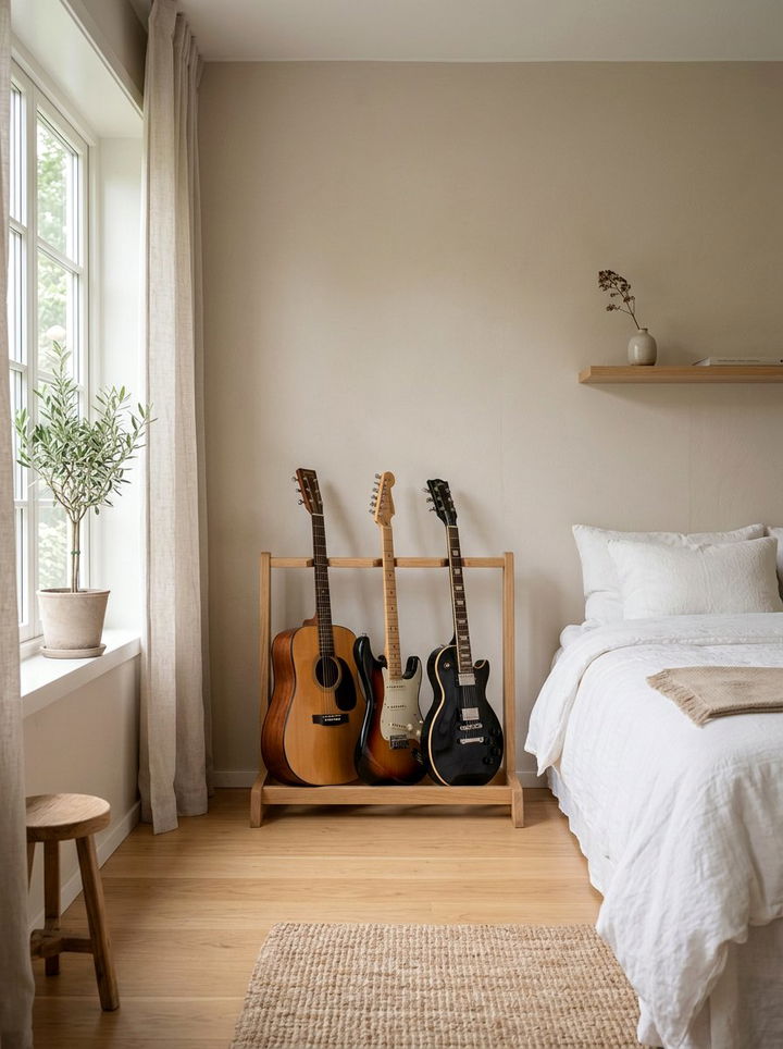 Minimalist Guitar Storage - 30 guitar bedroom ideas