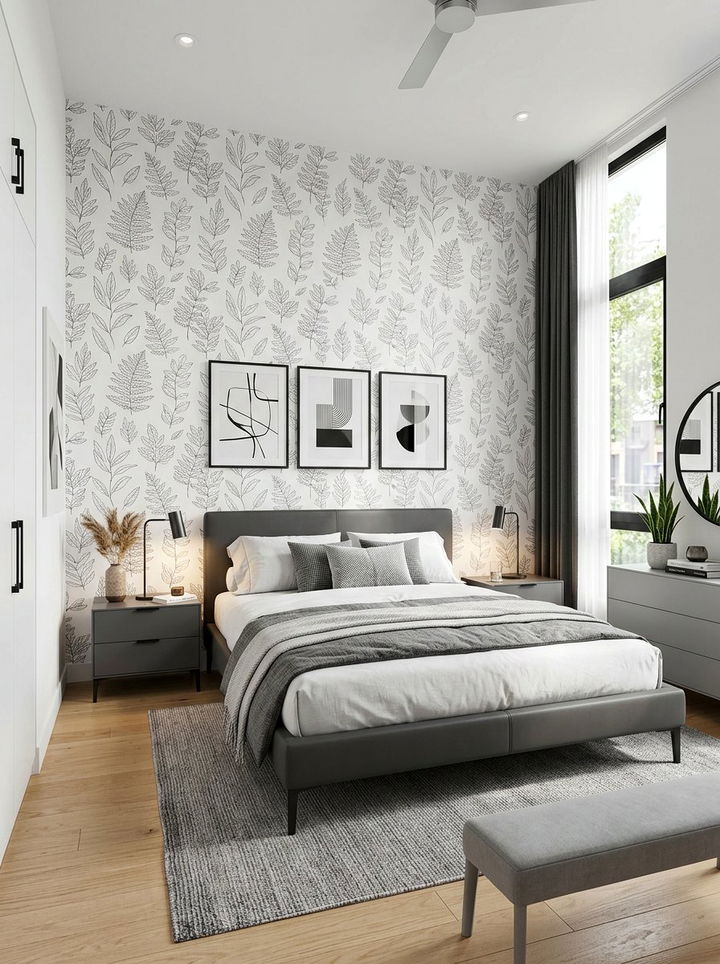 Minimalist Leaf Outline Wallpaper - 30 bedroom botanical wallpapers