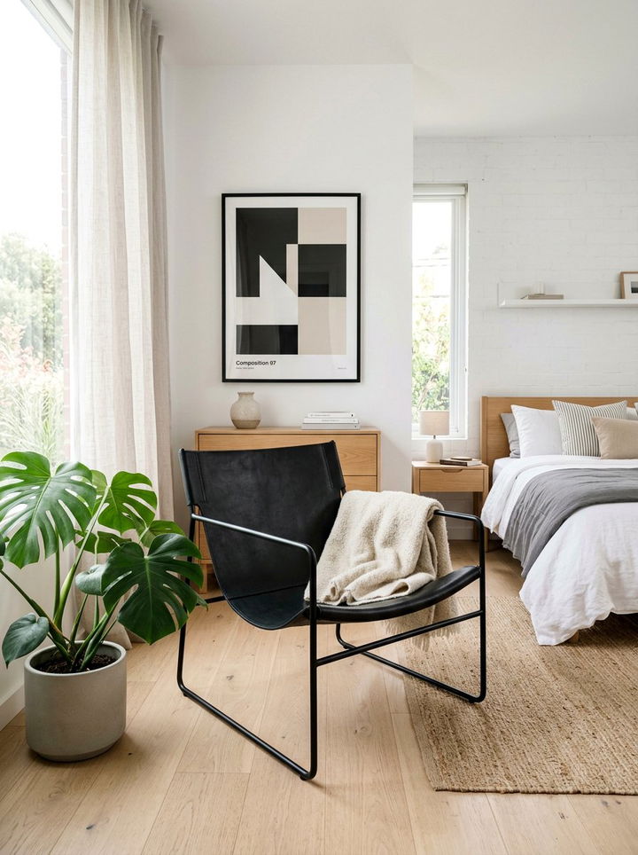 Minimalist Leather Sling Chair - 30 leather bedroom ideas