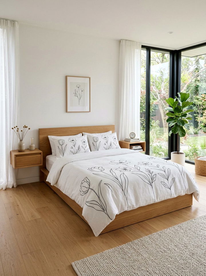Minimalist Line Art Flower Sheets - 30 bedroom floral bedding ideas