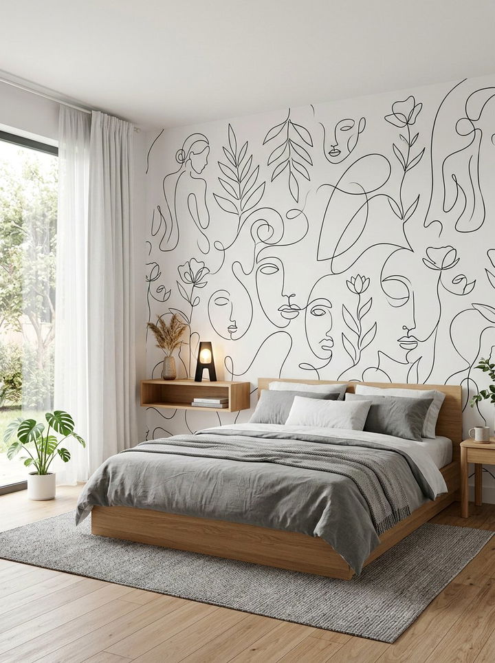 Minimalist Line Art Wall - 30 bedroom geometric wall designs