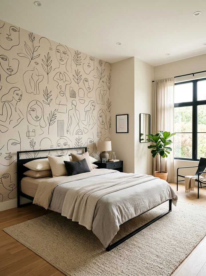 Minimalist Line Art Wallpaper - 30 bedroom accent wall wallpapers