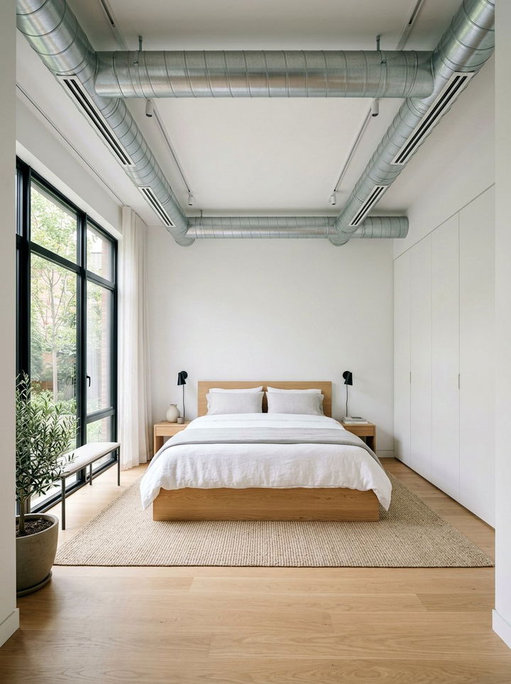 Minimalist Master Suite - 30 exposed ductwork bedroom ideas