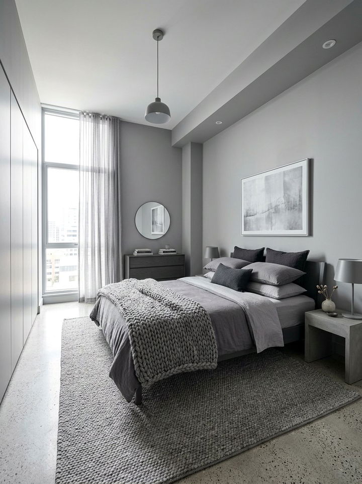 Minimalist Monochromatic Grey Bedroom - 30 grey bedroom decor ideas