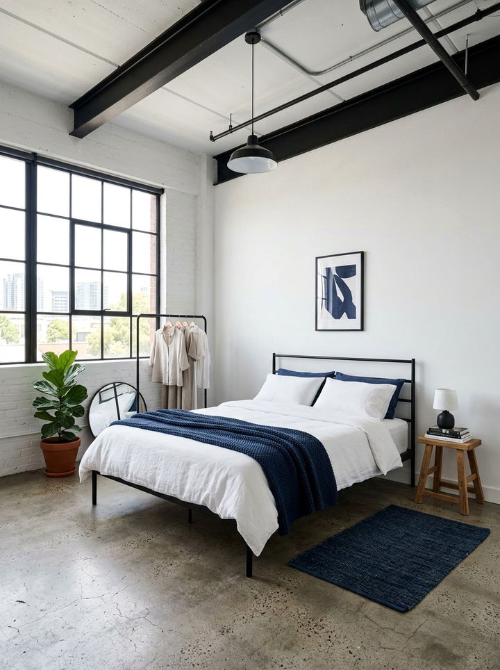 Minimalist Navy Industrial Bedroom - 30 industrial navy bedroom ideas