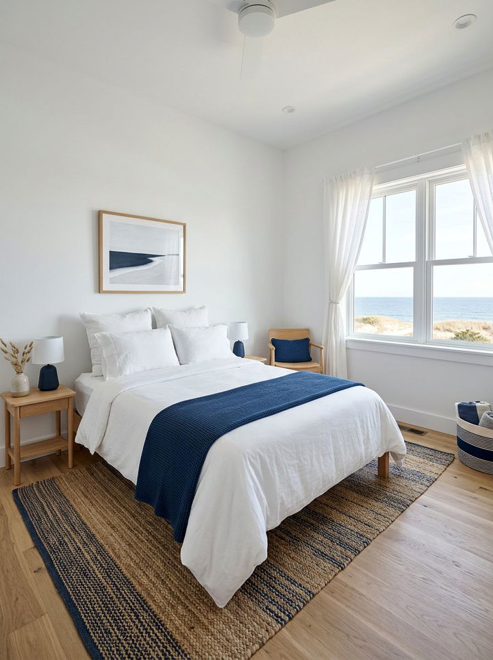 Minimalist Navy Shoreline Style - 30 coastal navy bedroom ideas