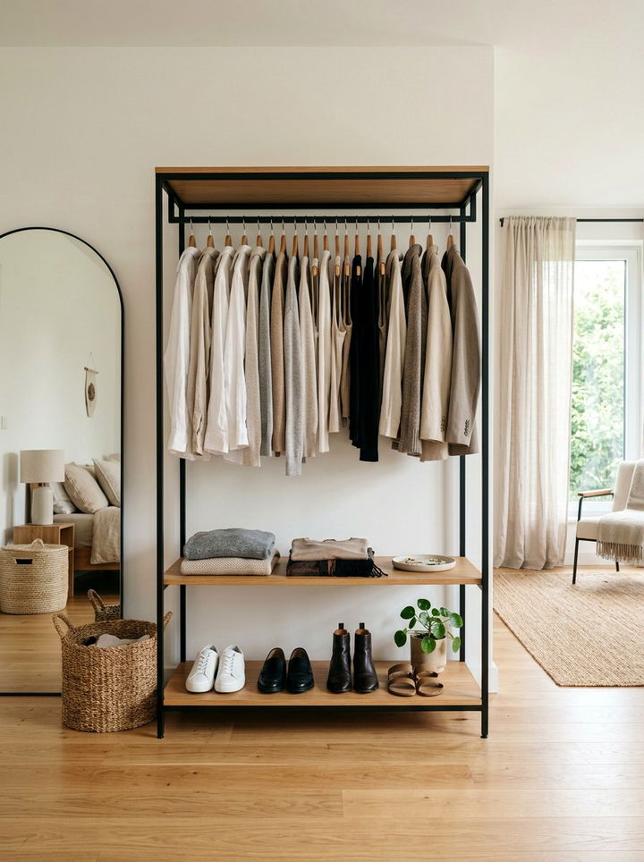 Minimalist Open Wardrobe - 30 bedroom storage ideas