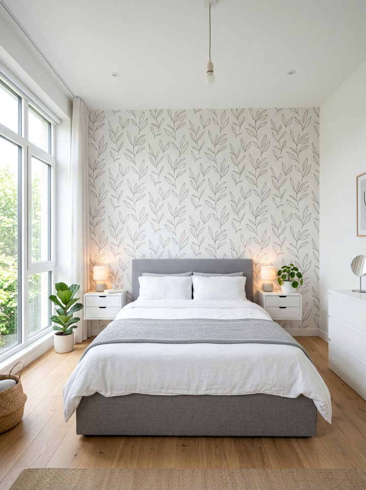 Minimalist Outline Leaf Pattern - 30 bedroom tropical wallpapers