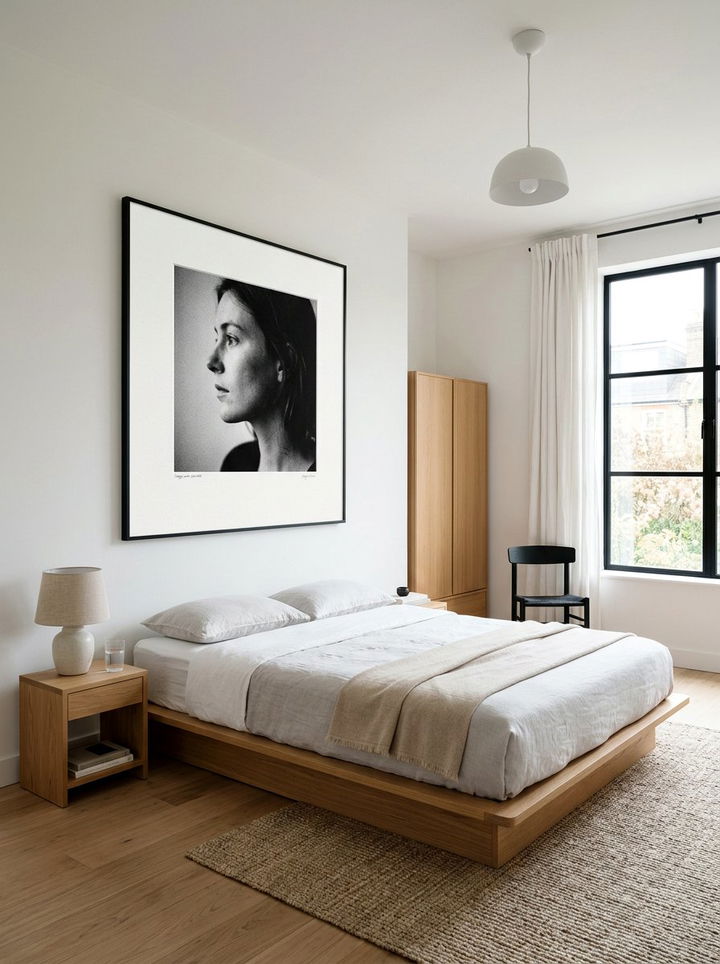 Minimalist Thin Frame Portrait Bedroom - 30 bedroom family photo ideas