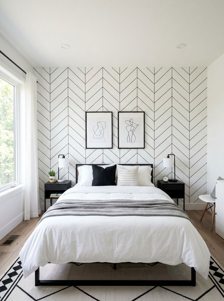 Minimalist Thin Line Chevron Wall - 30 bedroom chevron wall ideas