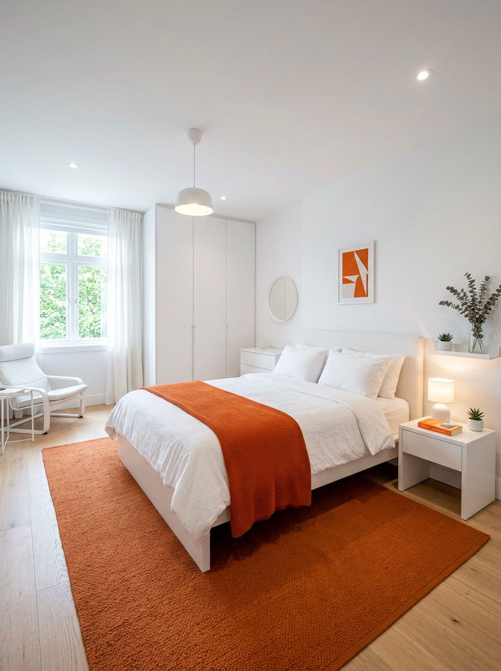 Minimalist White And Orange Bedroom - 30 orange bedroom ideas