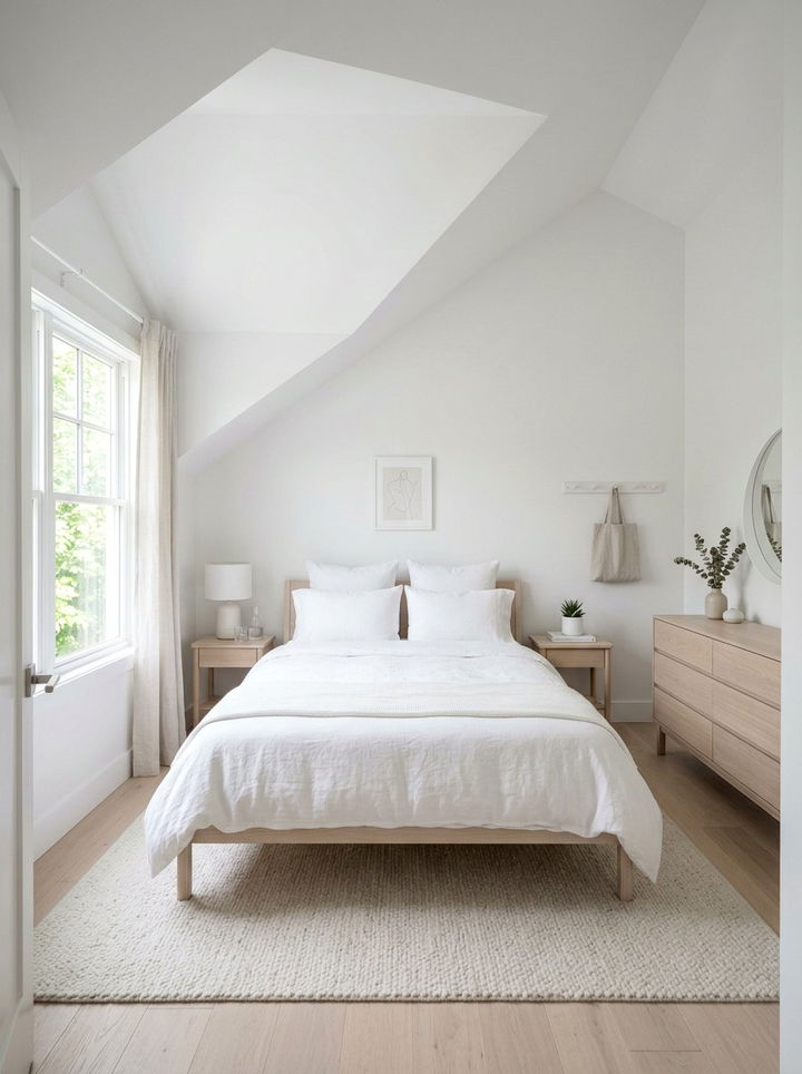 Minimalist White Bedroom - 30 sloped ceiling bedroom ideas