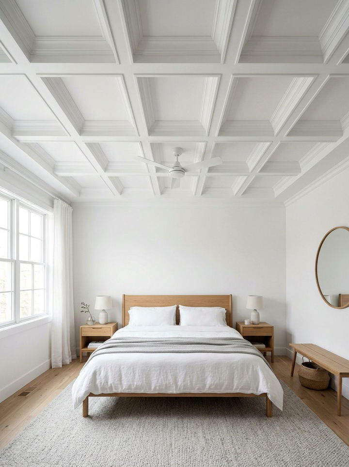 Minimalist White Coffered Ceiling Bedroom - 30 bedroom coffered ceiling designs