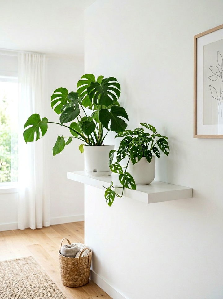 Minimalist White Floating Shelf - 30 bedroom plant shelves