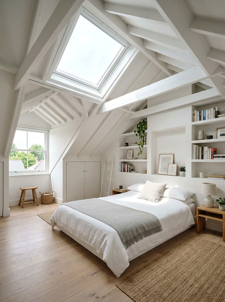 Minimalist White Loft Bedroom - 30 scandinavian white bedroom ideas
