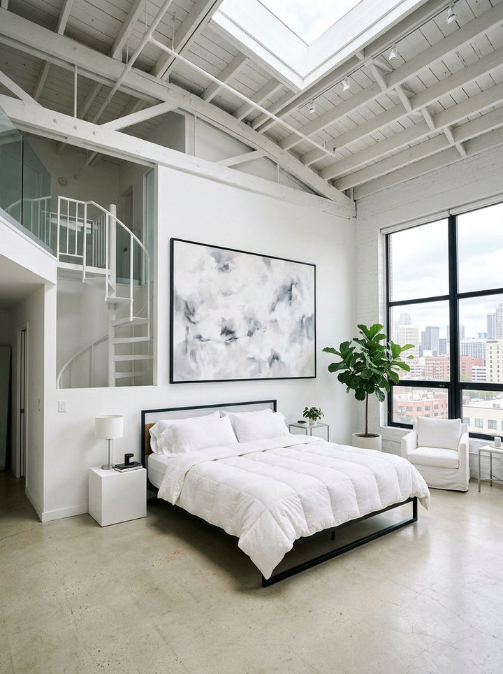 Minimalist White Loft Bedroom - 30 bedroom white bedding ideas