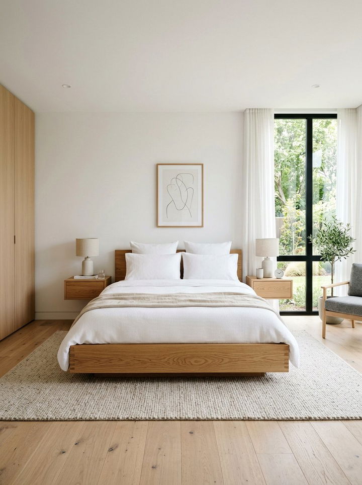 Minimalist White Oak Bedroom - 30 white and wood bedroom color combo