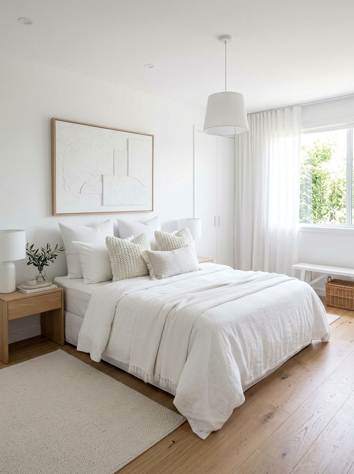 Minimalist White Pillow Layering - 30 bedroom decorative pillows