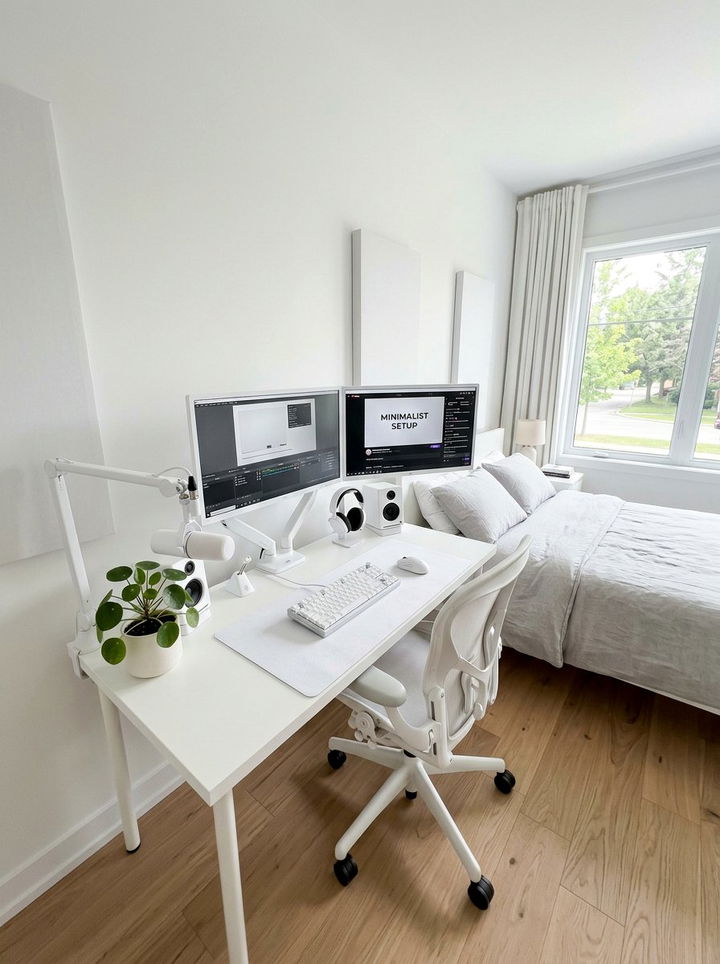 Minimalist White Streaming Station - 30 streaming setup bedroom ideas