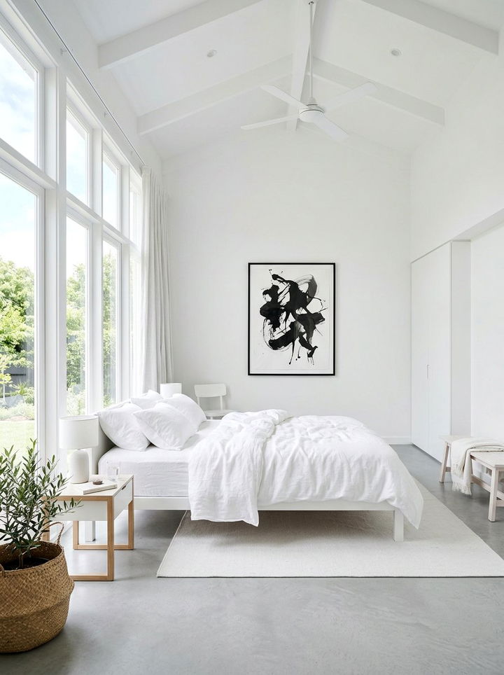Minimalist White Tall Bedroom - 30 high ceiling bedroom ideas