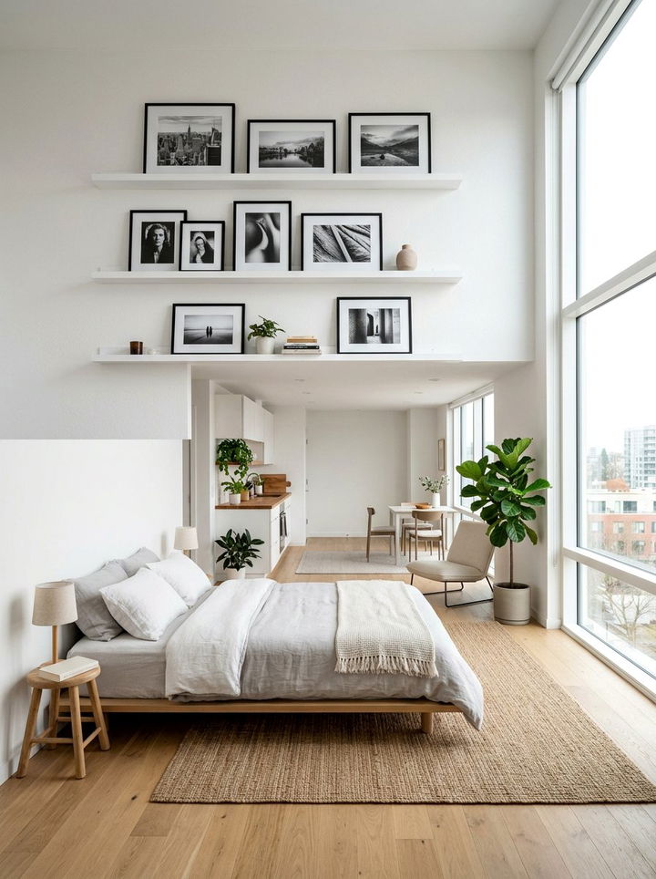 Minimalist White Wall Shelves - 30 bedroom wall shelving ideas