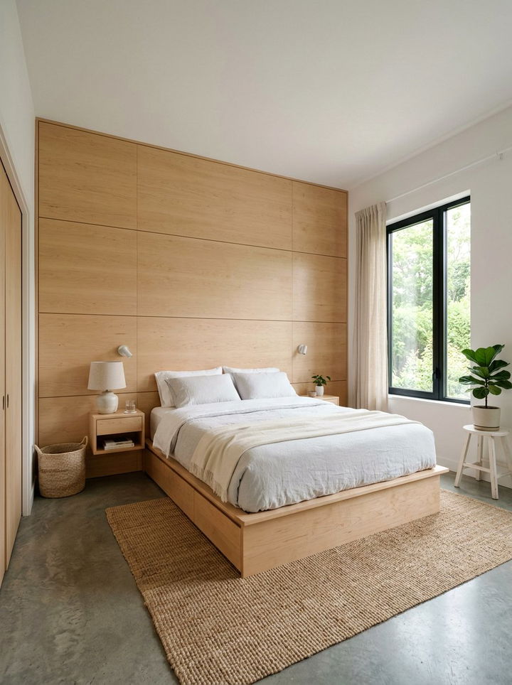 Minimalist Wood Wall - 30 bedroom wood wall ideas