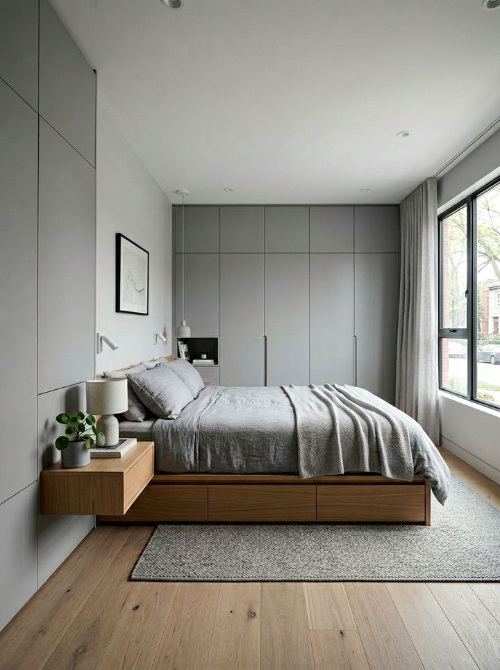 Minimalist bedroom with storage - 30 L-shaped bedroom ideas