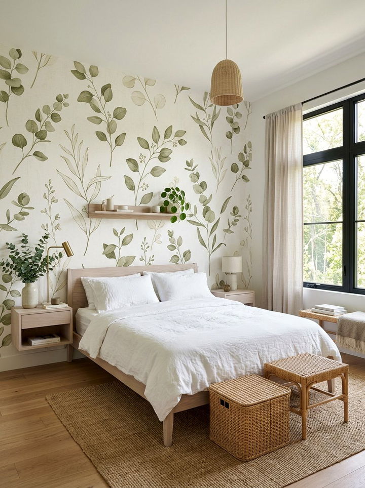 Minimalist botanical wallpaper - 30 bedroom neutral wallpapers