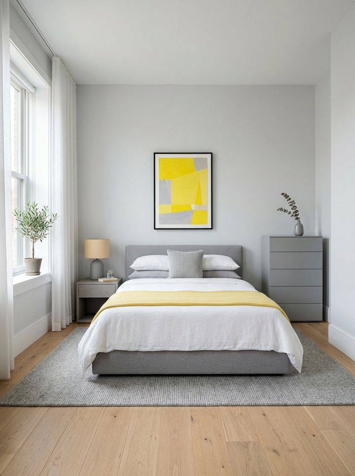 Minimalist light gray lemon yellow bedroom - 30 gray yellow bedroom ideas