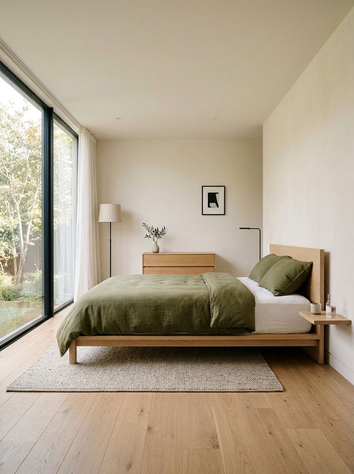 Minimalist olive and cream space - 30 olive and cream bedroom ideas