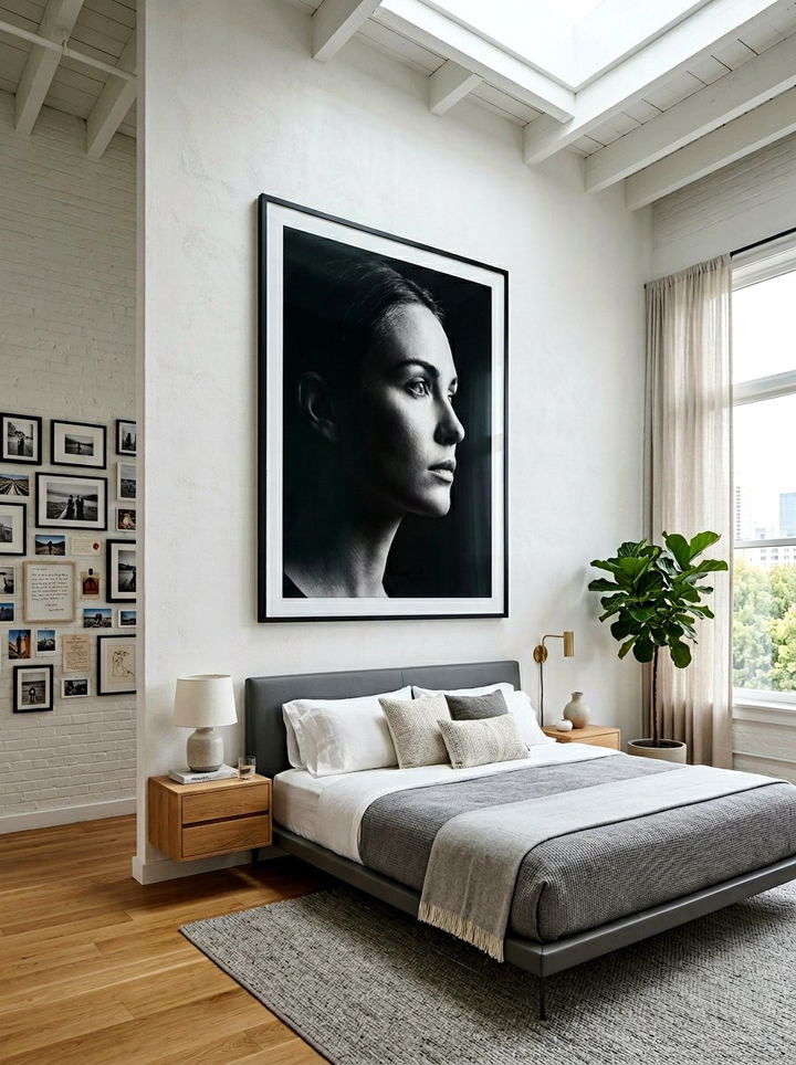 Minimalist oversized portrait - 30 bedroom memory wall ideas