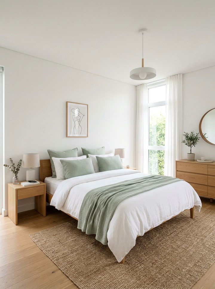 Minimalist sage and white bedroom - 30 green and white bedroom ideas