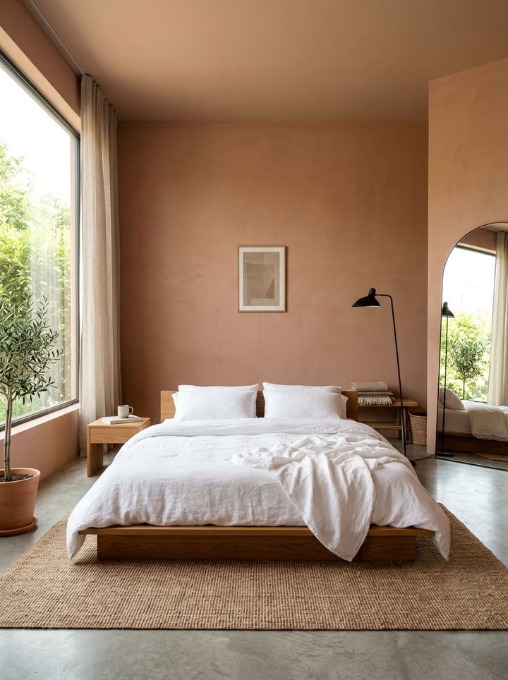 Minimalist terracotta bedroom - 30 bedroom terracotta walls