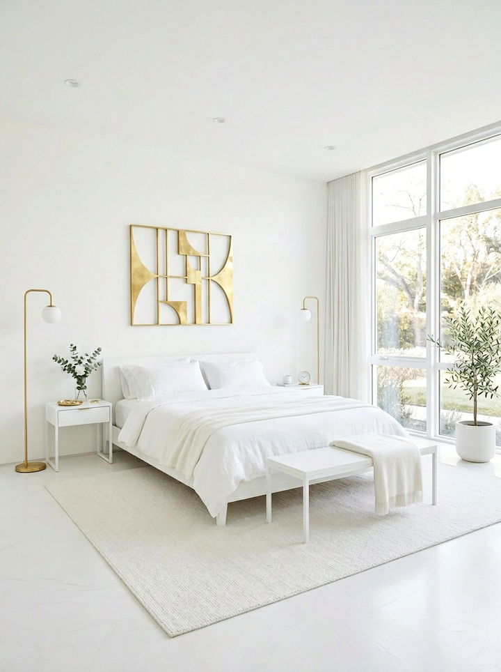 Minimalist white bedroom with gold accents - 30 gold and white bedroom ideas