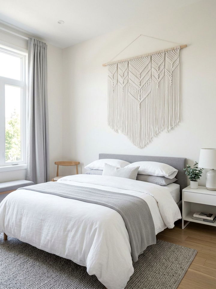 Minimalist white macrame wall art - 30 bedroom macrame wall hangings