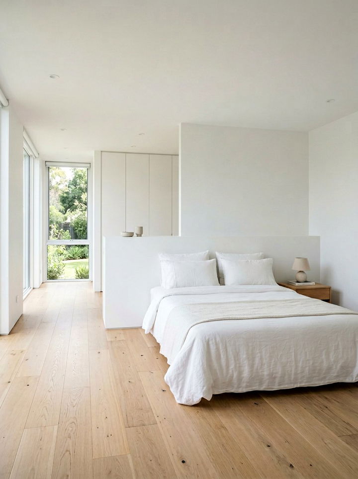 Minimalist white pony wall for bed backdrop - 30 bedroom pony wall ideas