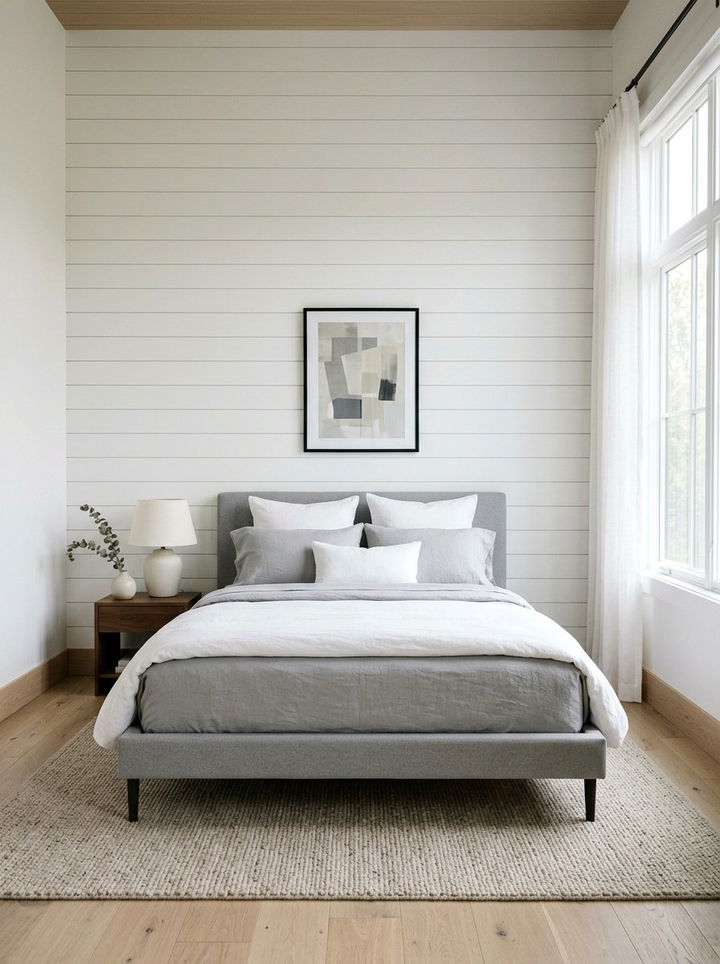 Minimalist white shiplap wall - 30 bedroom shiplap walls