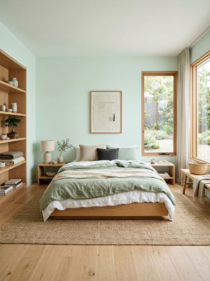 Mint Green Japandi Bedroom - 30 pastel green bedroom ideas
