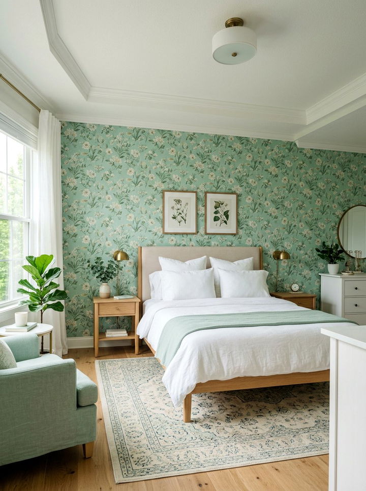 Mint Green Patterned Wallpaper Bedroom - 30 mint green bedroom ideas