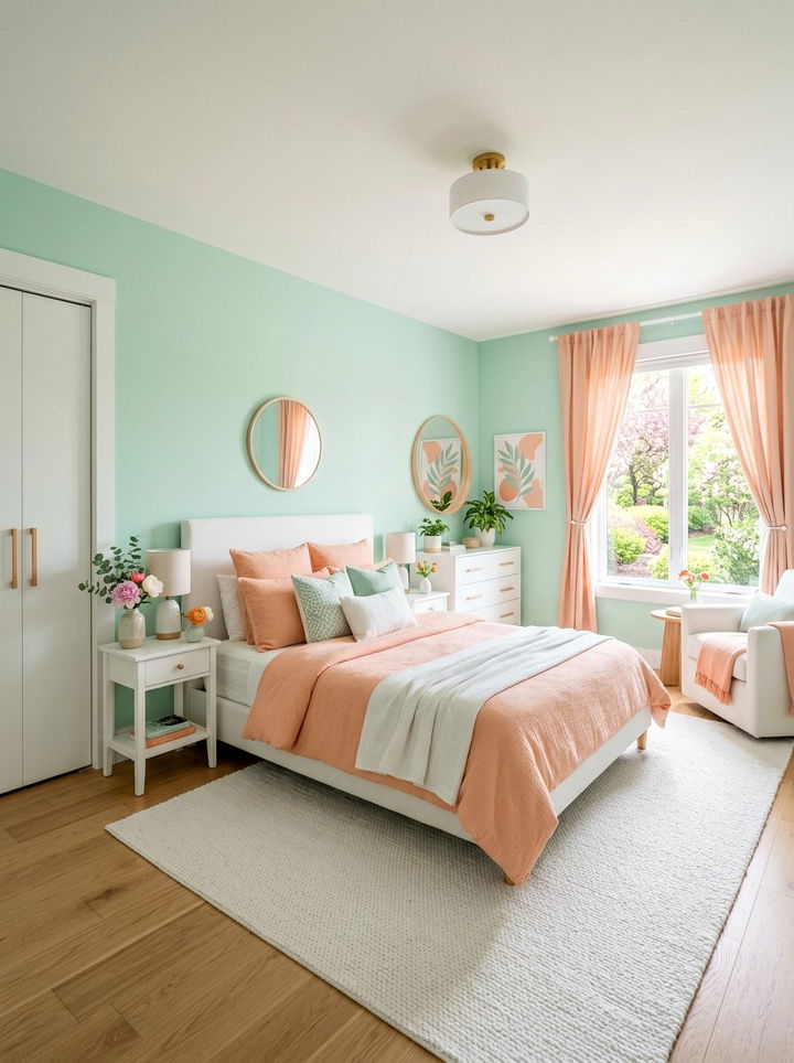 Mint Green Peach White Bedroom - 30 tricolor bedroom ideas