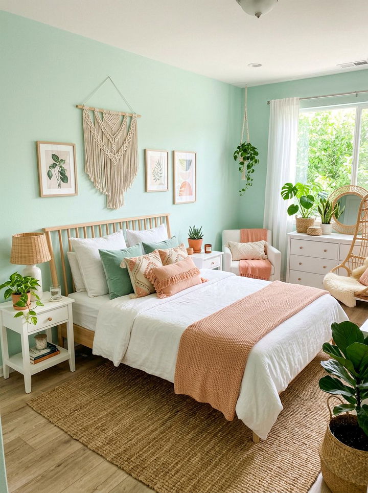 Mint green boho bedroom - 30 boho bedroom color ideas