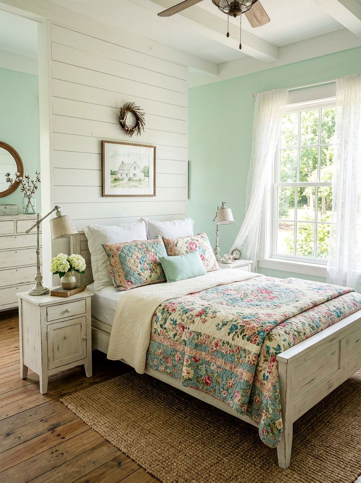 Mint green farmhouse bedroom - 30 farmhouse green bedroom ideas