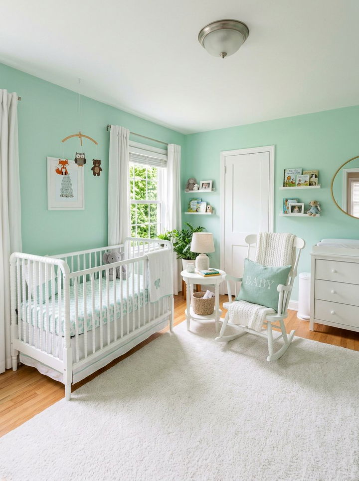 Mint green nursery room - 30 green and white bedroom ideas